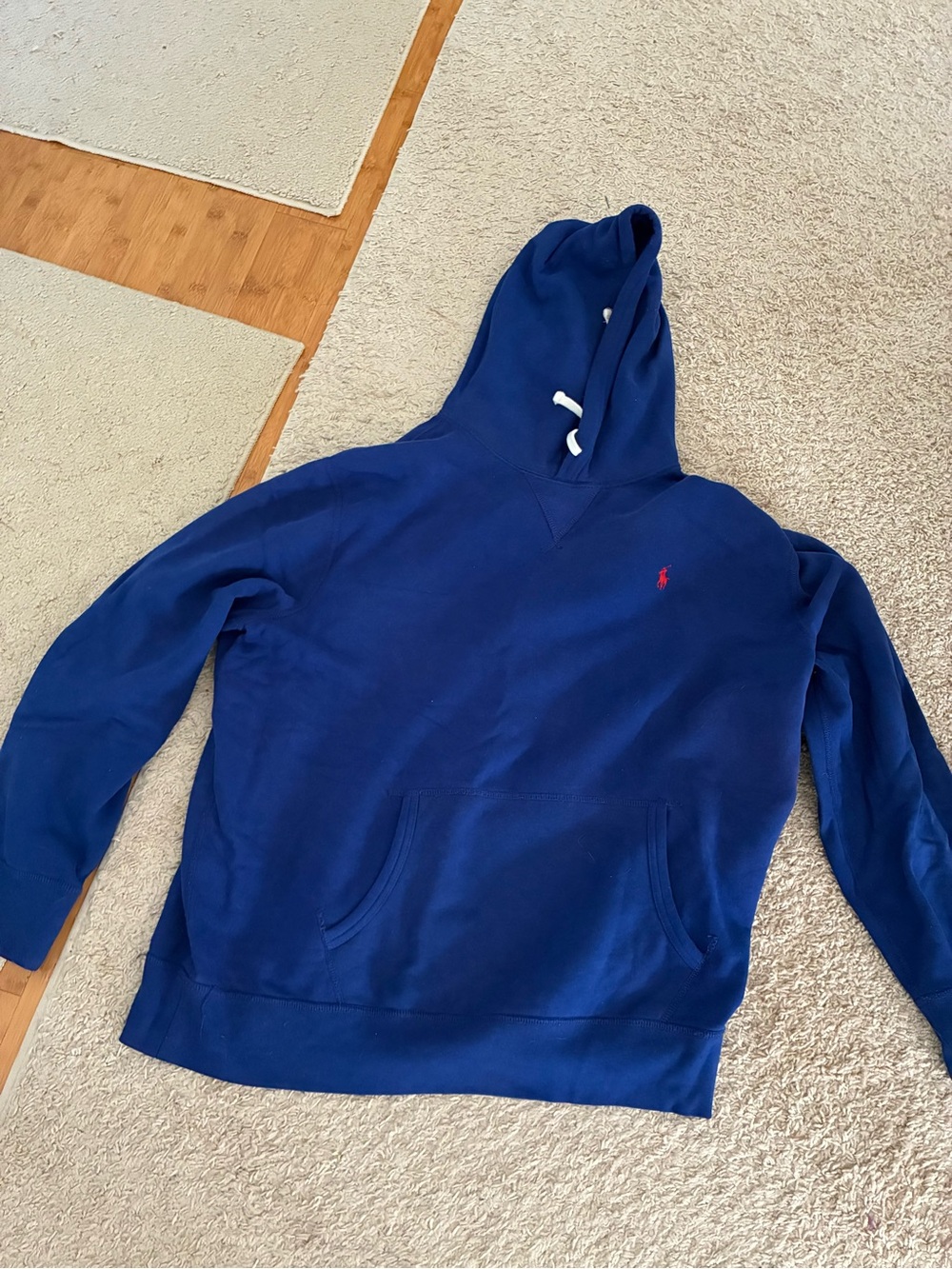 Ralph Lauren Royal Blue Pullover Hoodie with Red Pony